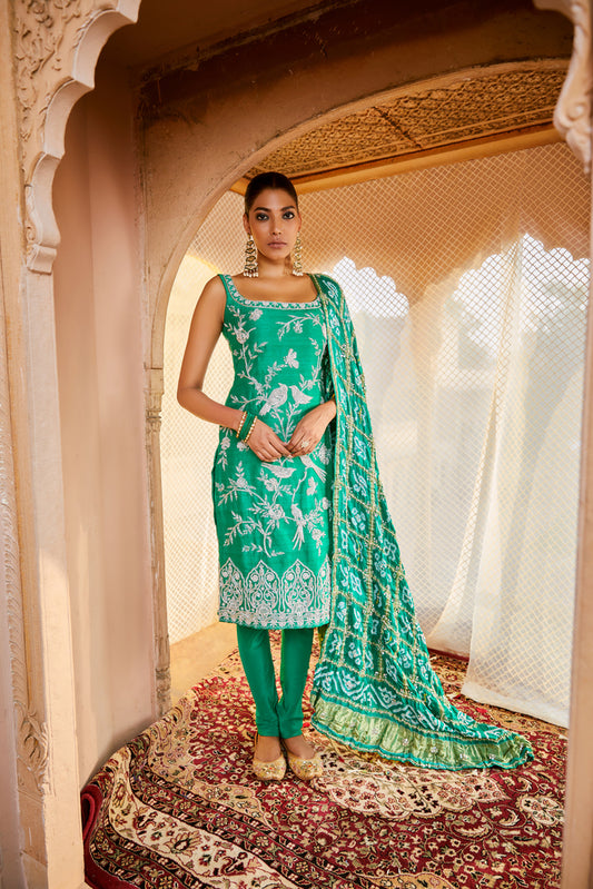 BOTTLE GREEN  SHIDDAT KURTA SET