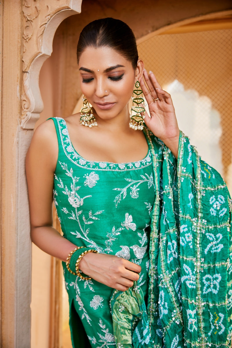 BOTTLE GREEN  SHIDDAT KURTA SET