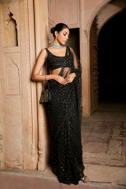 Rich Black Sheen saree